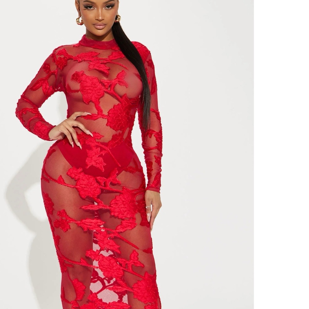 Elegant Red Floral Lace Dress